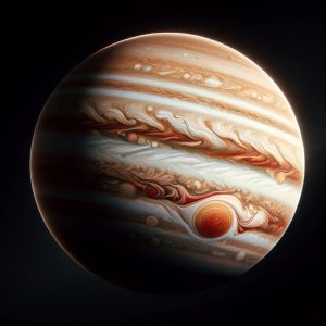 Here is the image of the planet Jupiter, featuring its distinctive swirling cloud patterns and the Great Red Spot