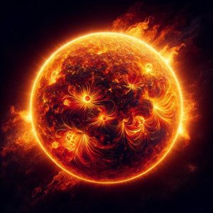 Here is the image of the sun, depicted with vibrant and fiery hues